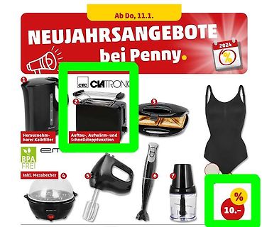 Werbebanner für Penny Neujahrsangebote mit Küchengeräten