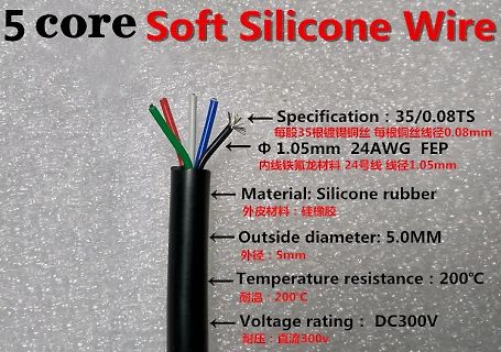 5 core Soft Silicone Wire Spezifikationen