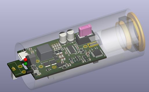 3D-CAD-Modell einer Leiterplatte in einem Gehäuse
