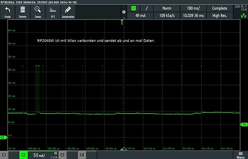 Oszilloskop-Messung des Stromverbrauchs eines RP2040W