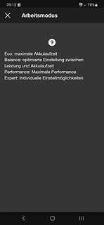 Menü für Arbeitsmodi eines Geräts