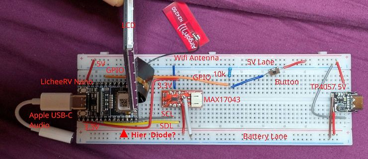 Aufbau auf Breadboard mit Mikrocontroller und LCD