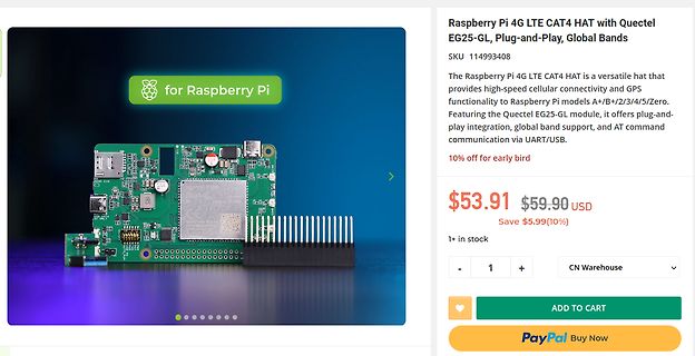 Produktseite Raspberry Pi 4G LTE CAT4 HAT