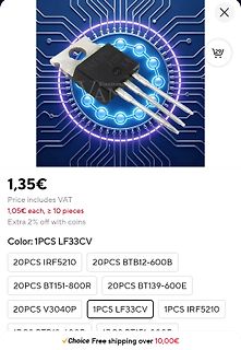 Online-Shop Produktseite für elektronische Bauteile