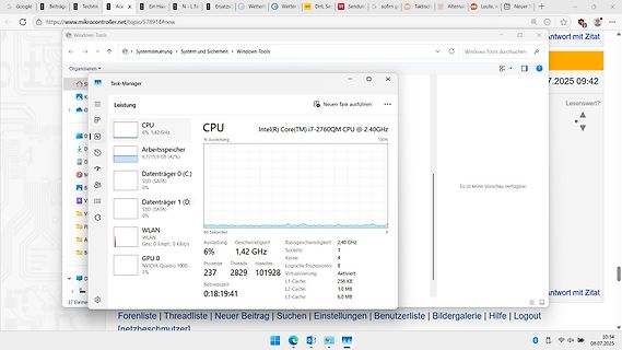Windows Task-Manager Leistungsübersicht CPU