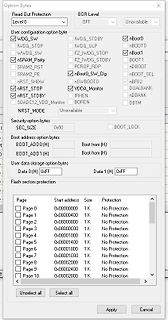 Konfigurationsmenü für Option Bytes und Flash-Sektoren-Schutz
