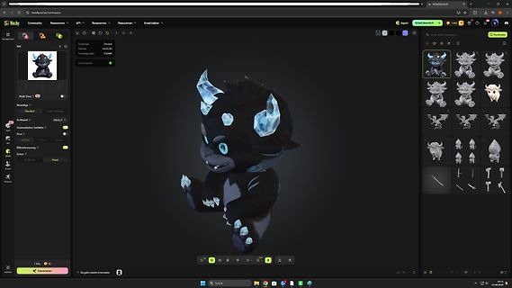 Benutzeroberfläche einer 3D-Modellierungssoftware Meshy.ai