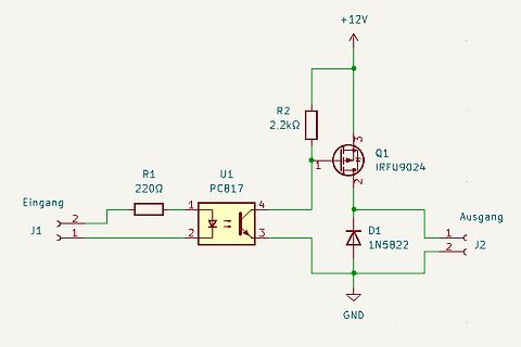 Schaltplan einer Optokoppler-Schaltung mit MOSFET