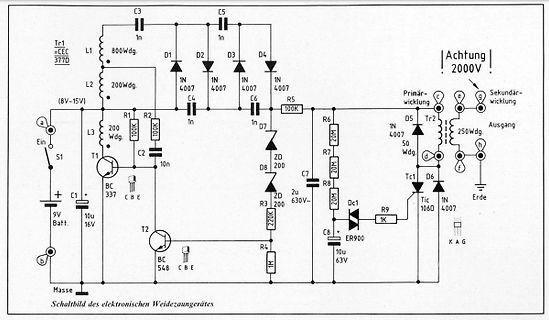 Schaltplan eines elektronischen Weidezaungerätes