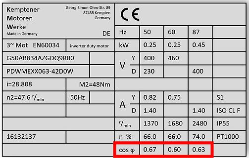 Typenschild eines Elektromotors