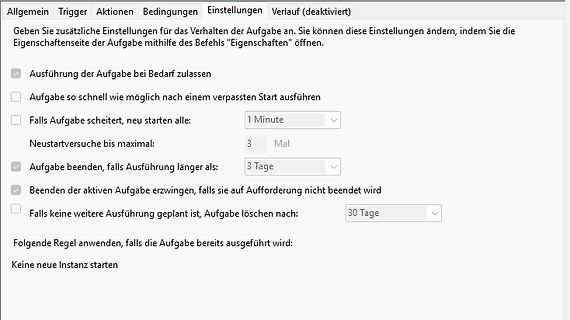 Einstellungen für das Verhalten einer Aufgabe