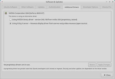 Ubuntu Software & Updates Fenster für zusätzliche Treiber