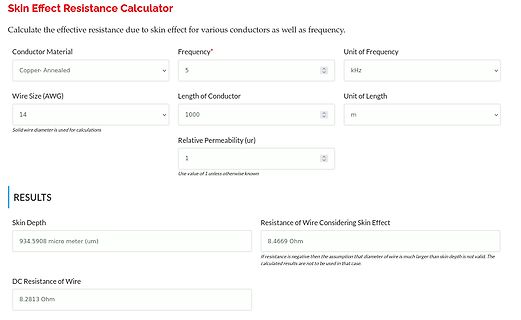 Skin Effect Resistance Calculator Webseite