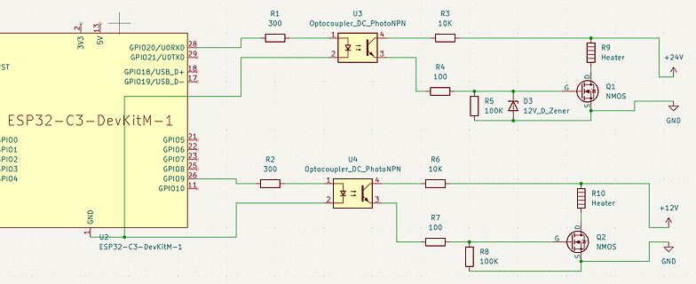 Schaltplan mit ESP32-C3 und Optokopplern