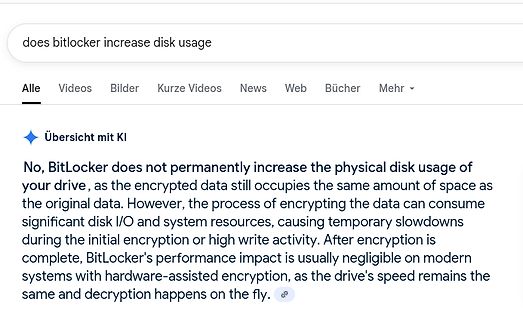 Google-Suchergebnis zu BitLocker Festplattennutzung