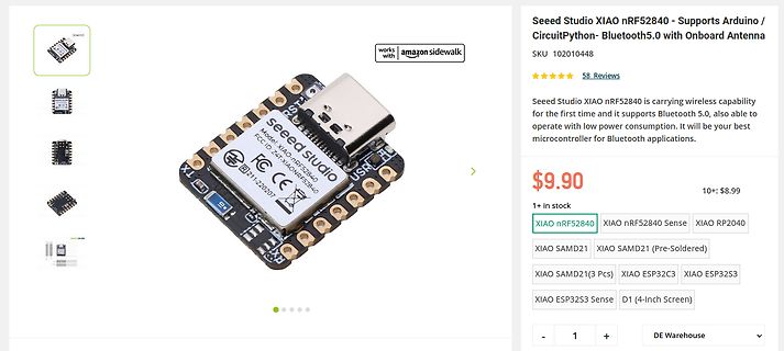 Produktseite eines Seeed Studio XIAO nRF52840 Mikrocontrollers