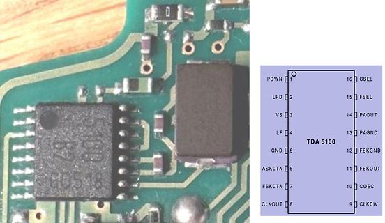 Leiterplatte mit IC und Pinbelegung TDA 5100