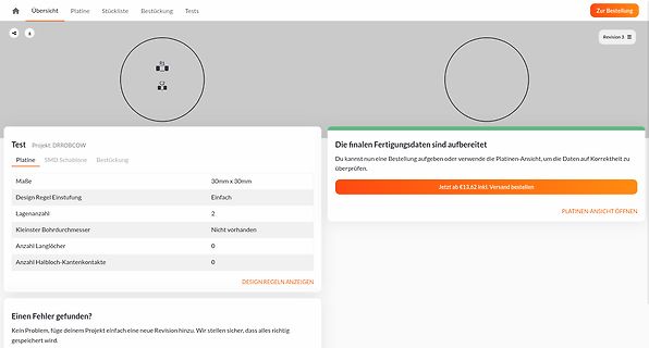Webseite zur PCB-Bestellung und Fertigungsdaten