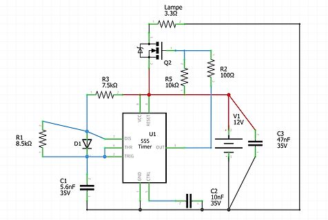 Schaltplan mit NE55 Timer und MOSFET