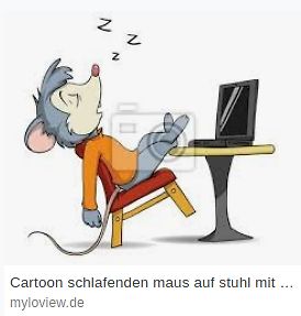 Cartoon schlafende Maus am Laptop