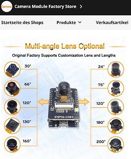 ESP32-CAM Modul mit verschiedenen Objektiv-Blickwinkeln