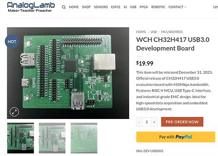 Produktseite eines WCH CH32H417 USB3.0 Development Board