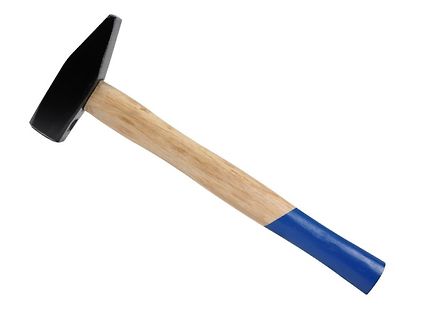 Hammer mit Holzstiel und blauem Griff