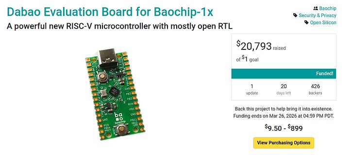 Crowdfunding-Seite für Baochip-1x Mikrocontroller