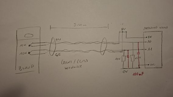 Handgezeichneter Schaltplan mit Arduino Nano