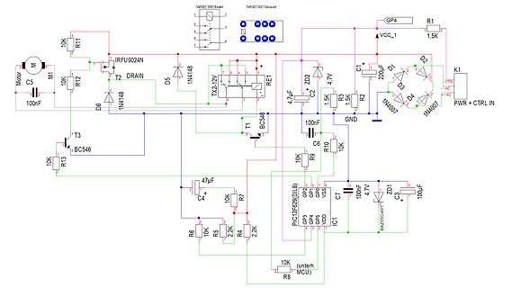 Schaltplan mit Mikrocontroller, Motor und Leistungsteil