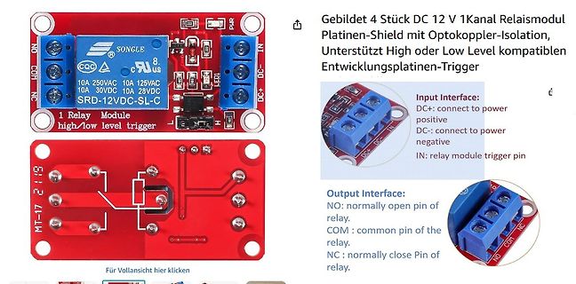 Produktseite eines 12V 1-Kanal Relaismoduls