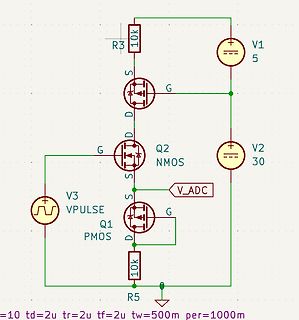 Schaltplan mit MOSFETs und Spannungsquellen