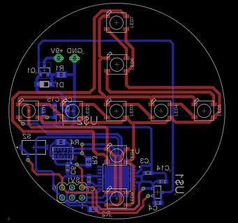 PCB-Layout einer kreisförmigen Platine mit LEDs