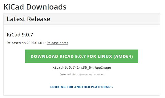KiCad Download-Seite für Linux