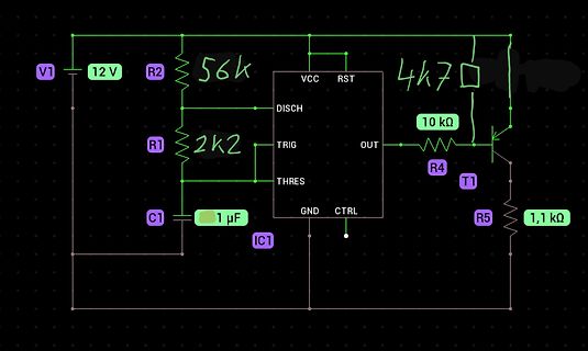 Schaltplan mit IC1 und Transistor T1
