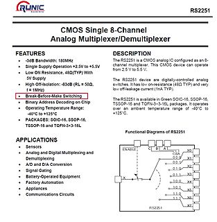 Datenblatt des CMOS Single 8-Channel Analog Multiplexer/Demultiplexer RS2251