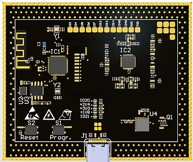 Leiterplatten-Layout einer Platine mit Bauteilbezeichnungen