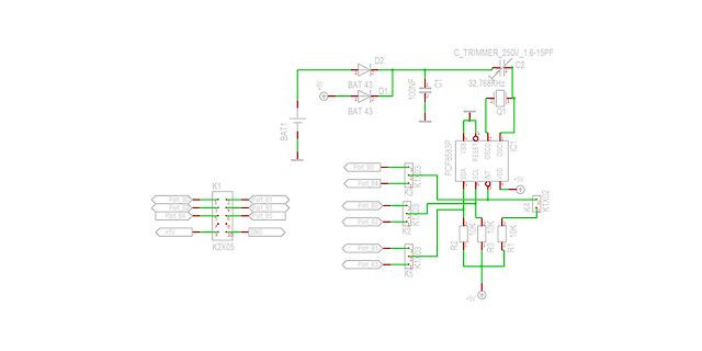 Elektronischer Schaltplan mit Mikrocontroller und Batterie
