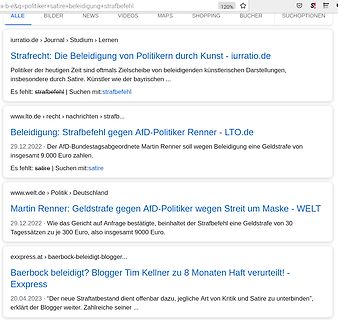 Google-Suchergebnisse zu Beleidigung und Strafbefehl