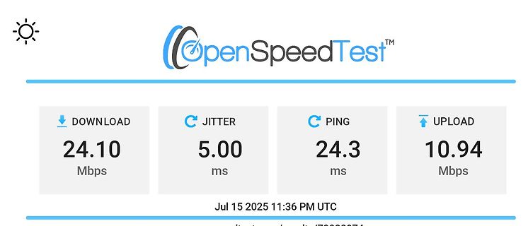 OpenSpeedTest Internetgeschwindigkeitsergebnis