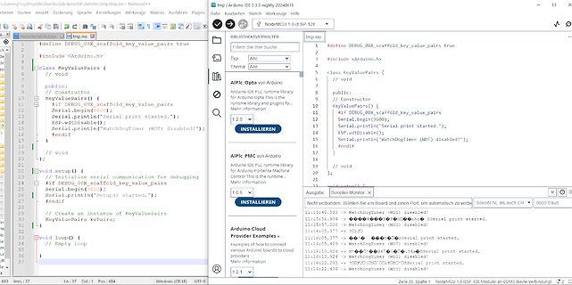 Screenshot eines Arduino-Quellcodes und einer Webseite