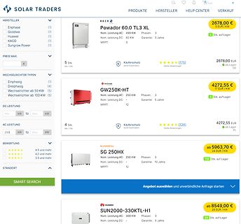 Webseite eines Online-Shops für Wechselrichter