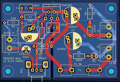 PCB-Layout eines TDA2003 Audio-Verstärkers