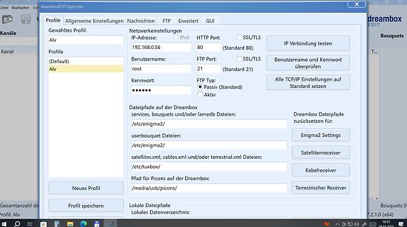 Software-Einstellungen für Dreambox Netzwerk und FTP