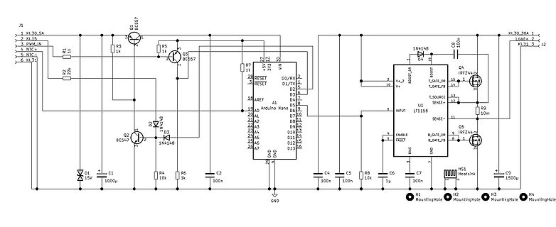Schaltplan einer Arduino-basierten Schaltung mit MOSFETs
