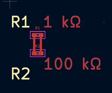 PCB-Layout Ausschnitt mit Widerständen R1 und R2