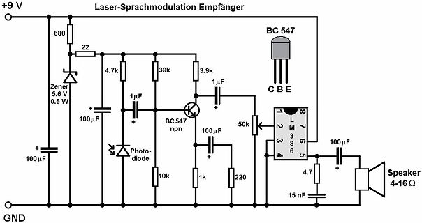 Schaltplan eines Laser-Sprachmodulations-Empfängers