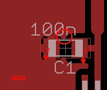Ausschnitt eines PCB-Layouts mit Kondensator C1