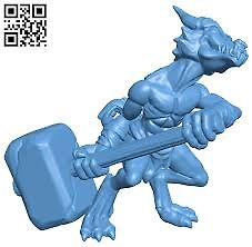 3D-Modell einer Drachenfigur mit Hammer