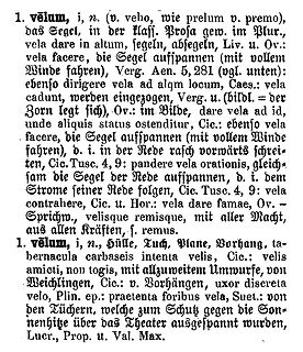 Lexikon-Auszug zum lateinischen Wort velum